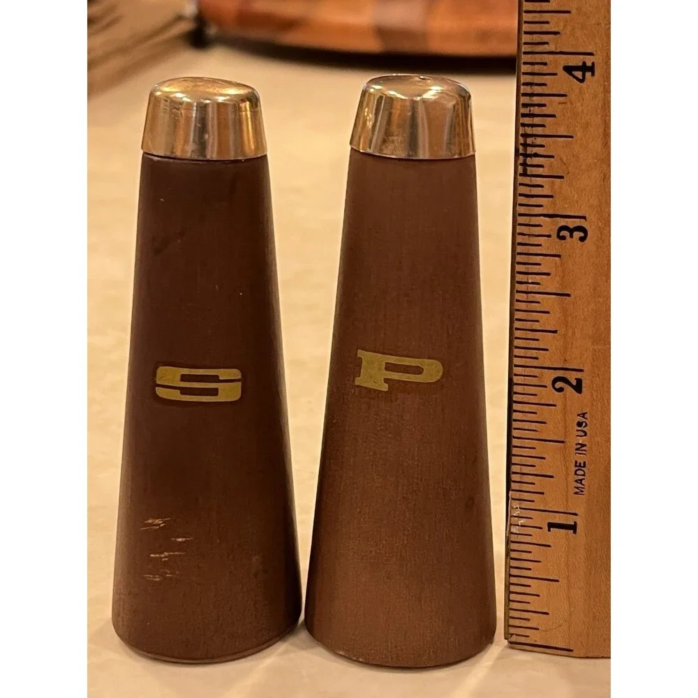 Vtg Mid Century MCM Teak Salt Pepper Shakers Woodware